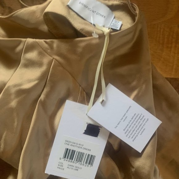 Significant Other One Another Asymmetric Hem Cocktail Midi Dress in Dark Gold - Picture 6 of 10
